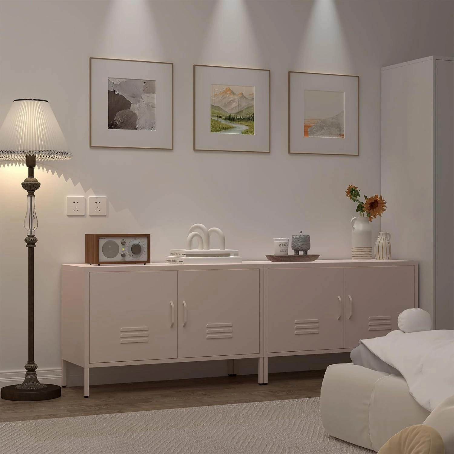 Metal Cabinets,2 Door Cabinet with Adjustable Shelf,Pink Storage Cabinet for Bedroom,Living Room,Pink