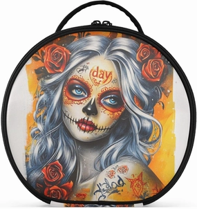 Mexican Sugar Skull Girl1 Makeup Bag Travel-Size Accessories Large Cosmetic Travel Bags For Women with adjustable dividers 11 IN