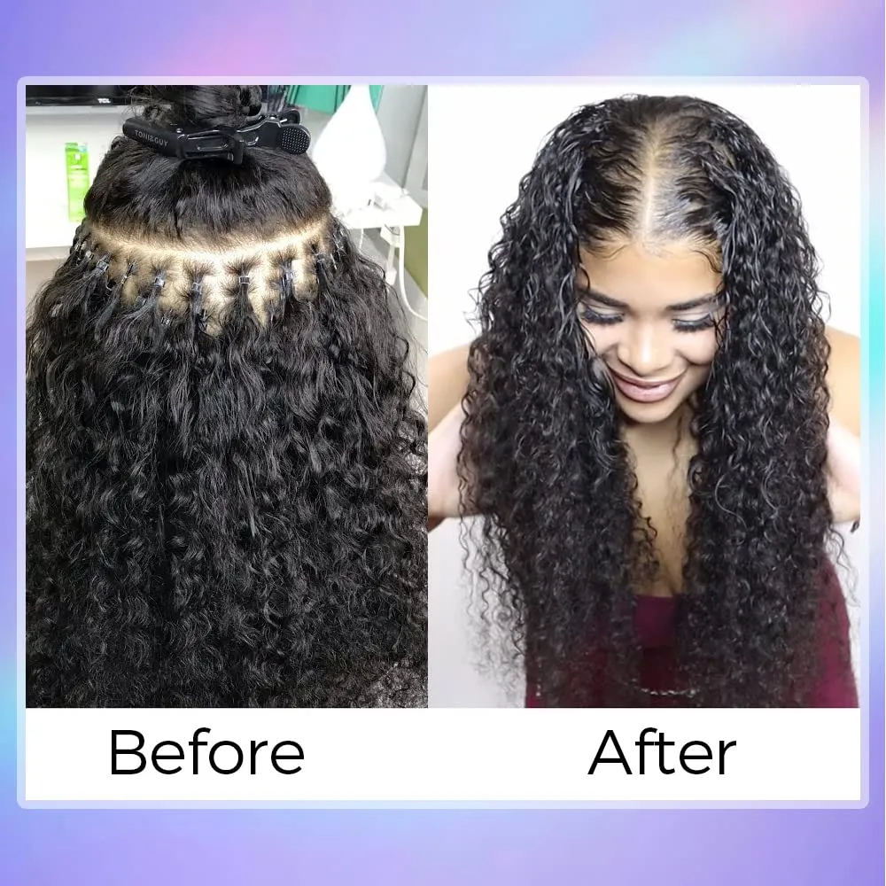 Micro Loop Human Hair Extensions for Black Women Deep Curly Natural Black Real Human Hair Micro Ring Hair Extensions 100 Strands 14 Inches