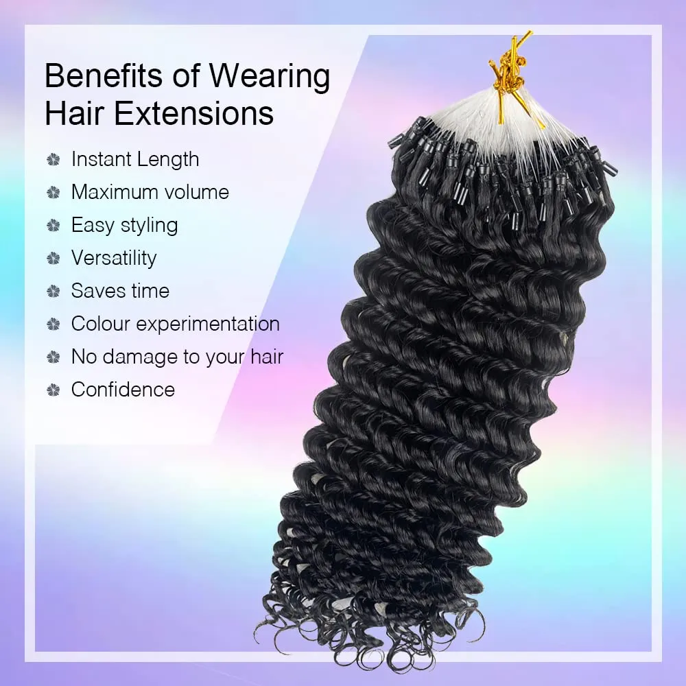 Micro Loop Human Hair Extensions for Black Women Deep Curly Natural Black Real Human Hair Micro Ring Hair Extensions 100 Strands 14 Inches