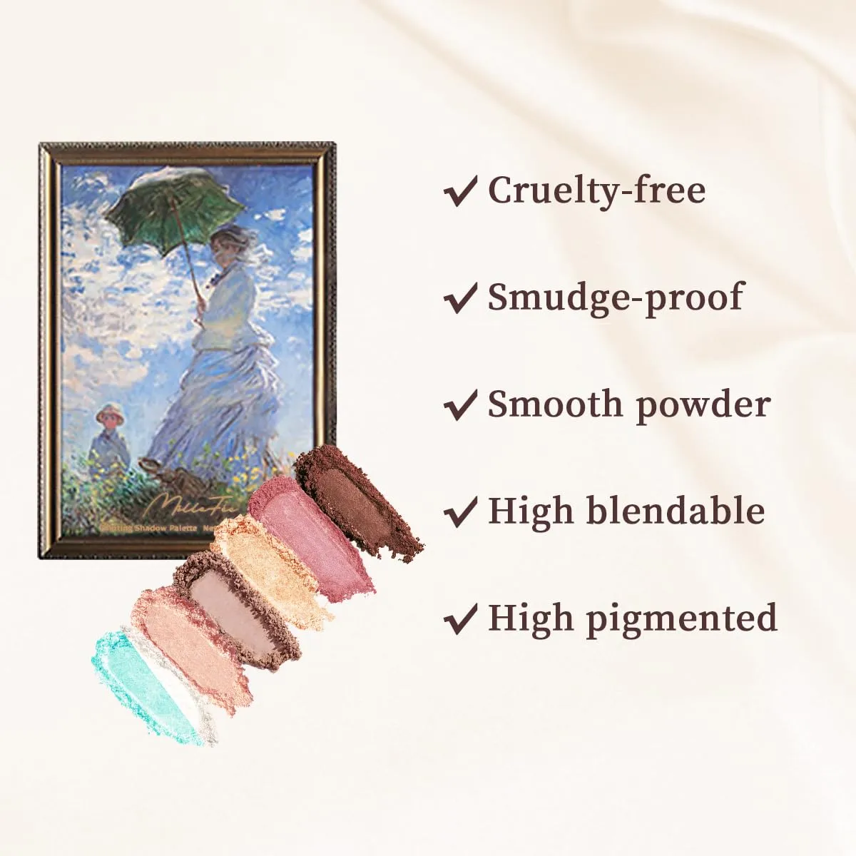MilleFee Painting Eyeshadow Palette (04 Woman With A Parasol) Cool Light, Cruelty-Free, Smudge-Proof