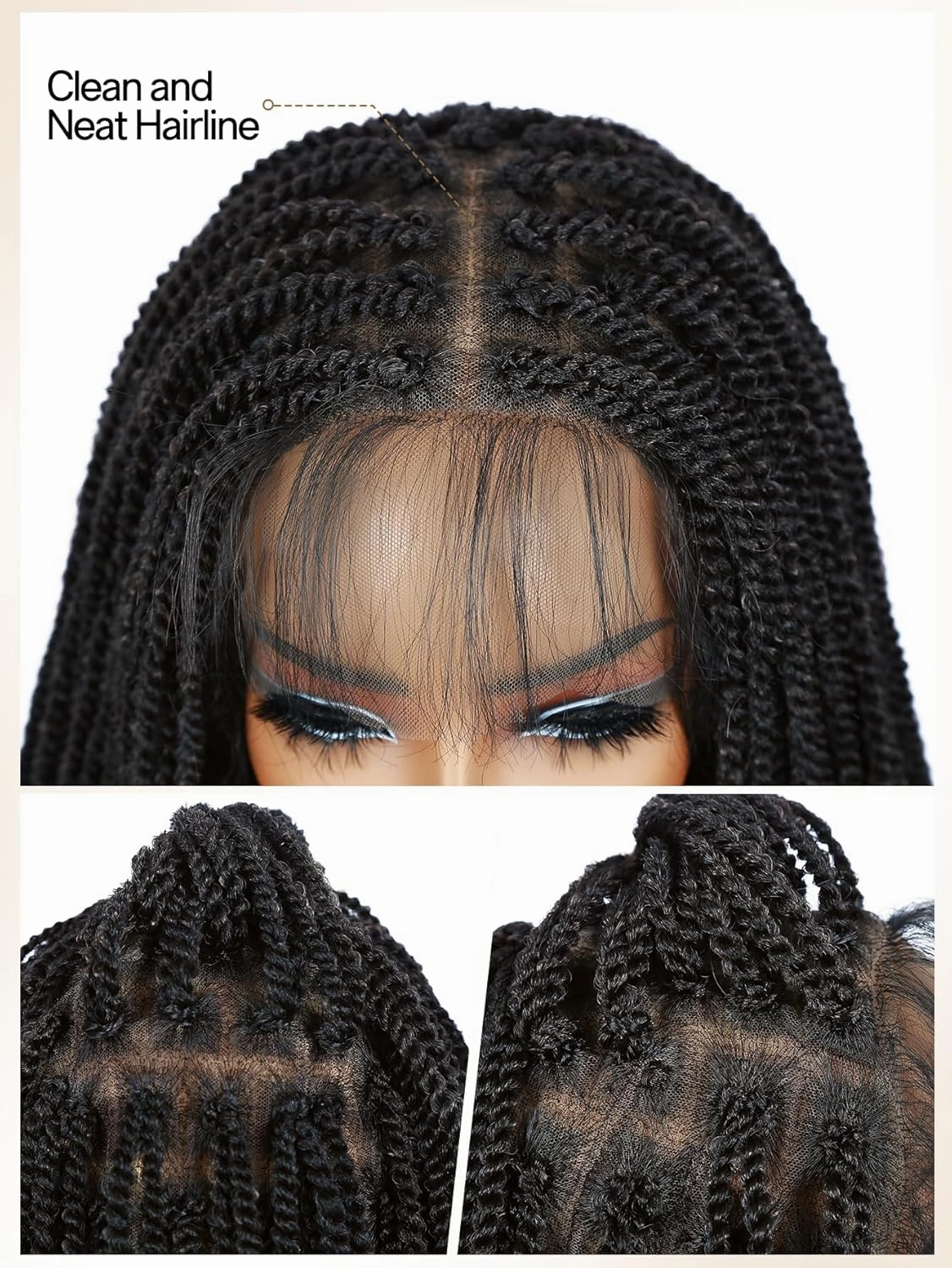 Mini Twist Braided Lace Wig Kinky Twists Wigs for Black Women Lace Front Knotless Braid Dreadlock Synthetic Black Hair 20 Inch
