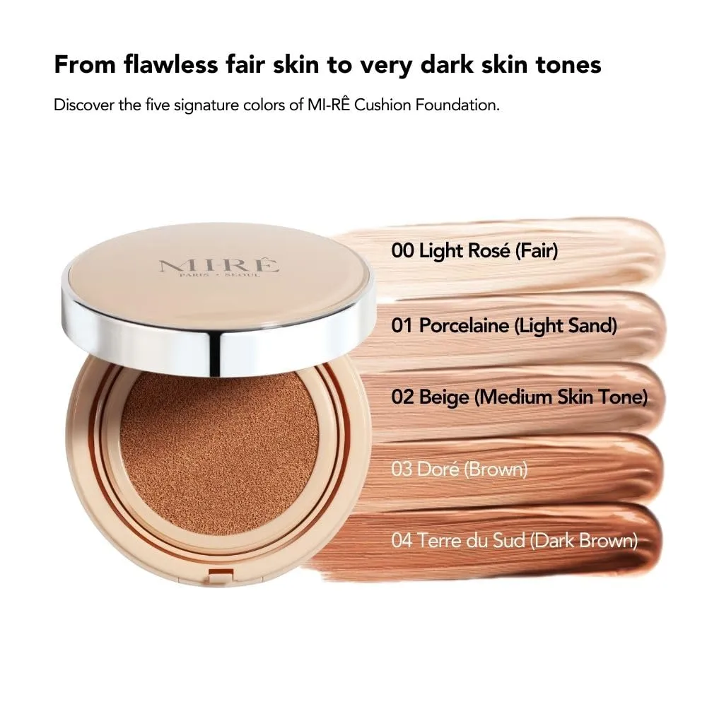 MIRECOSMETICS Velvet Finish All in 1 Cushion Foundation │Long Lasting, Full Coverage for All Skin Types (0.67oz) (01 Porcelaine)