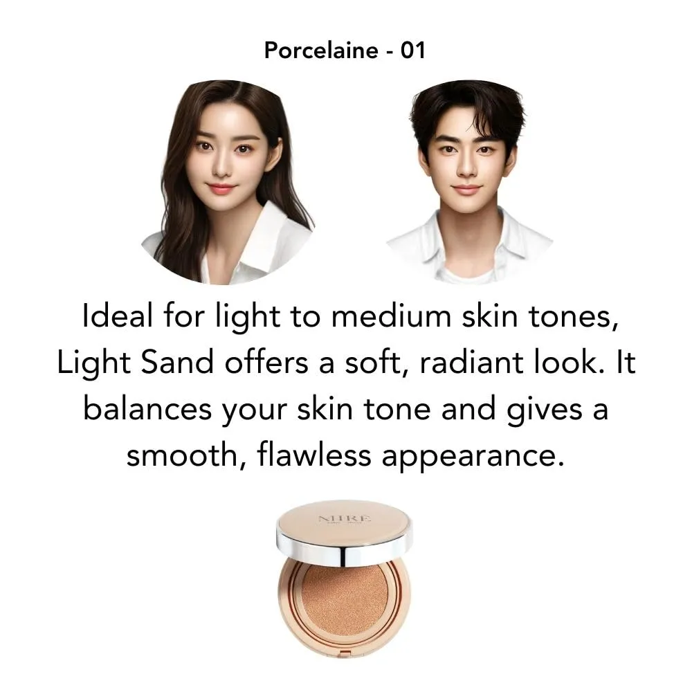 MIRECOSMETICS Velvet Finish All in 1 Cushion Foundation │Long Lasting, Full Coverage for All Skin Types (0.67oz) (01 Porcelaine)