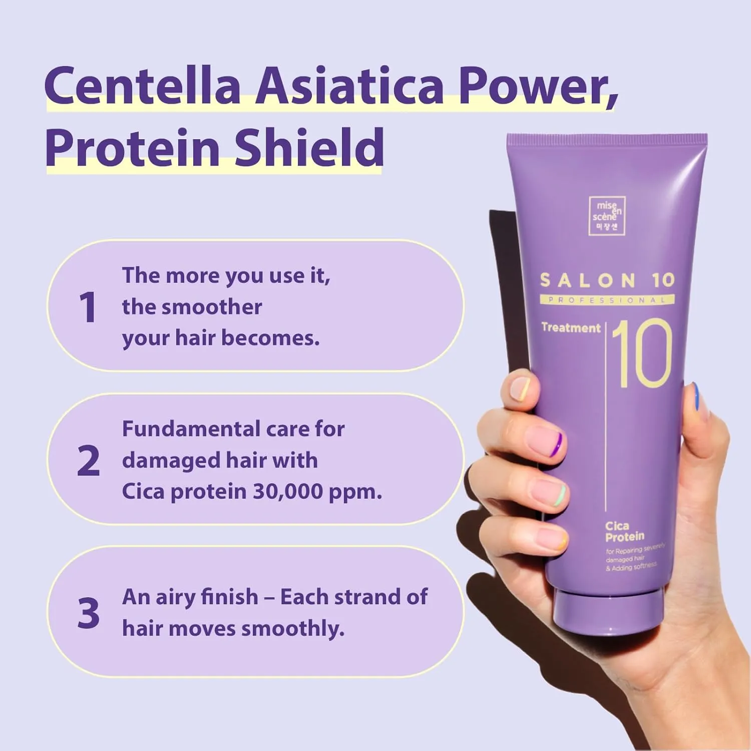 Mise En Scene Salon 10 Professional Cica Protein Deep Conditioner for Damaged Hair - Treatment with Centella Asiatica, Bond Repair Hair Masks, Low Porosity Care, 7.27 Fl. Oz. (215ml)