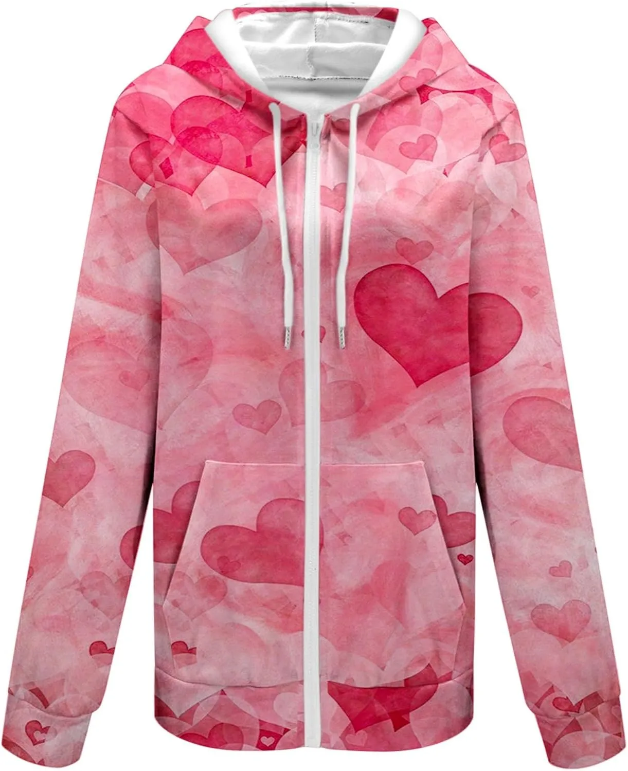 Miyaomn Valentines Day Oversized Hoodies Jacket for Women Cute Love Heart Printed Casual Long Sleeve Full Zip Sweatshirt Tops
