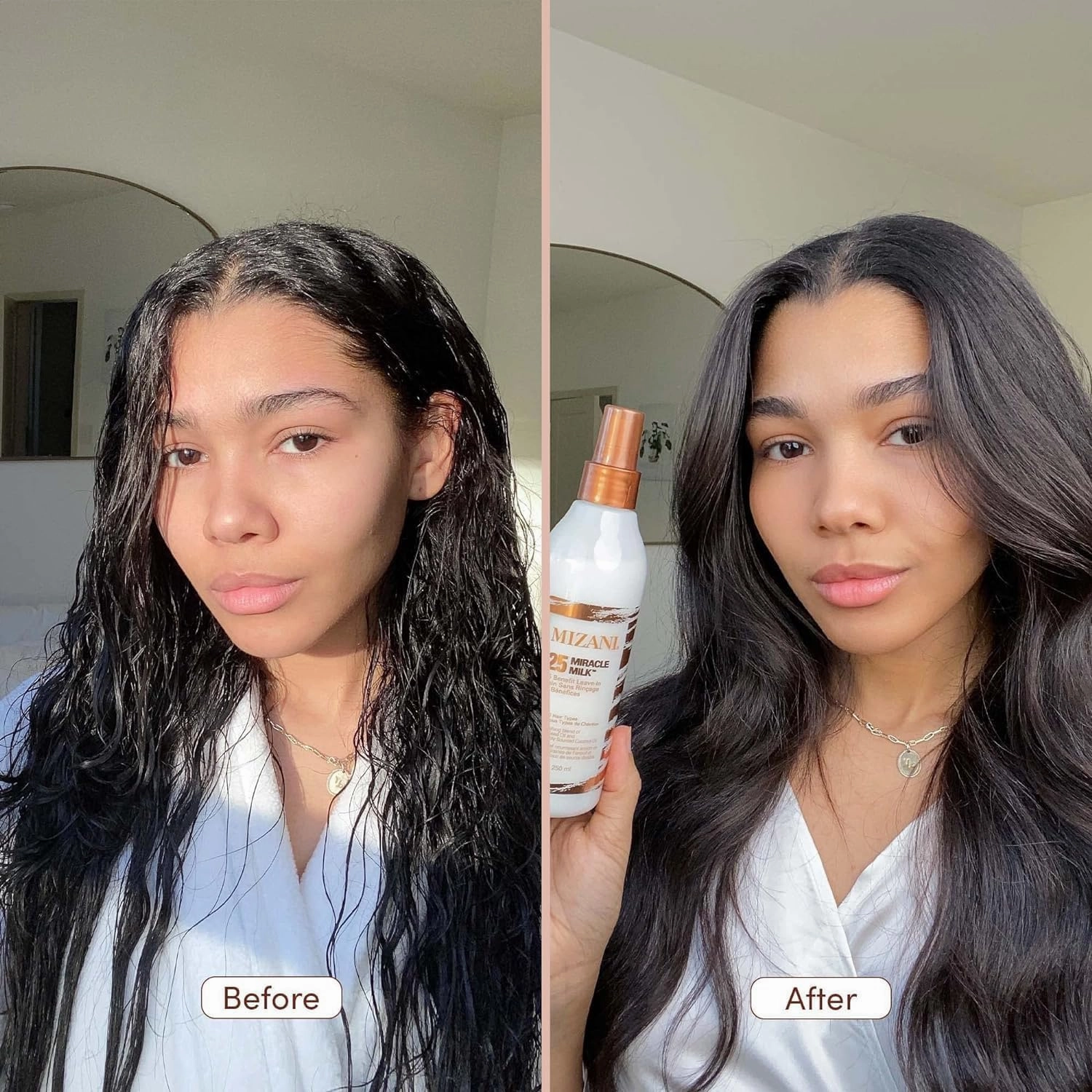 Mizani 25 Benefit Miracle Milk Leave in Conditioner - Heat Protectant & Detangler Spray, With Coconut Oil, For Frizzy & Curly Hair