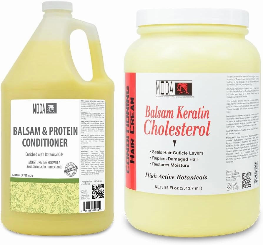 MODA Balsam Keratin Cholesterol 85 OZ and Moisturizing Conditioner Balsam Protein 128 OZ - Strengthens & Revitalizes