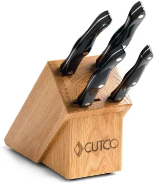 Model 1809 Studio Set with Honey Solid Oak Block. 4 High Carbon Stainless knives with Classic Dark Brown handle (often called "Black") ............................ Set includes 1720 Paring Knife, 1721 Trimmer, 1729 Petite Carver, 1768 Spatula Spreader, an