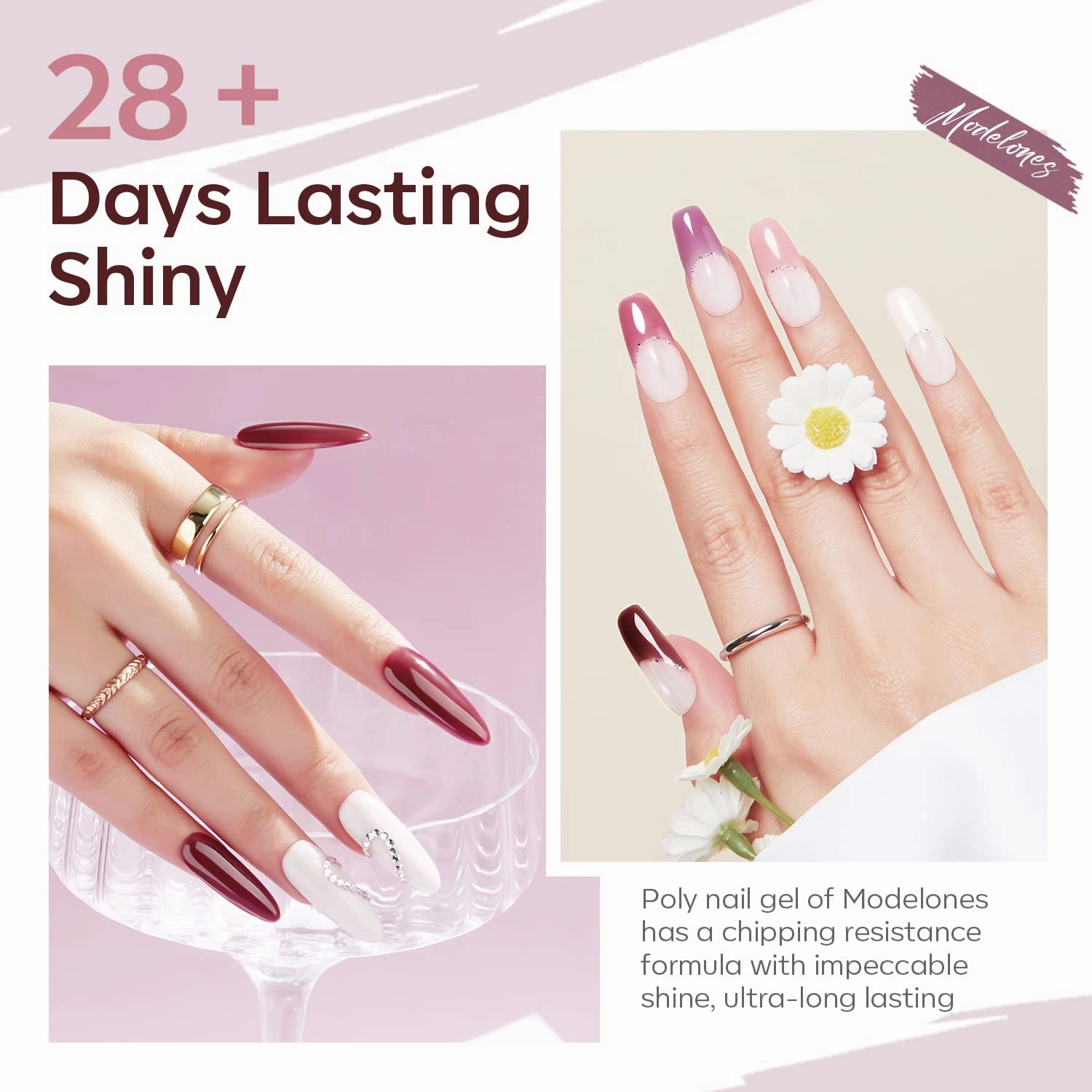 Modelones Poly Nail Gel Set, 6 Colors Peach Pink Burgundy Red Halloween Poly Extension Gel Nail Enhancement Builder Red Collection French Manicure DIY Home Salon Beauty Gift