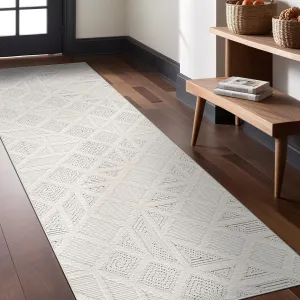 Modern Micro Loop Indoor Runner Rugs for Living Room Bedroom Kitchen Geometric Square White 2x7 Luxury Durable Low and High Pile Non-Shedding Stain Resistant Soft Area Carpet 2 x 7