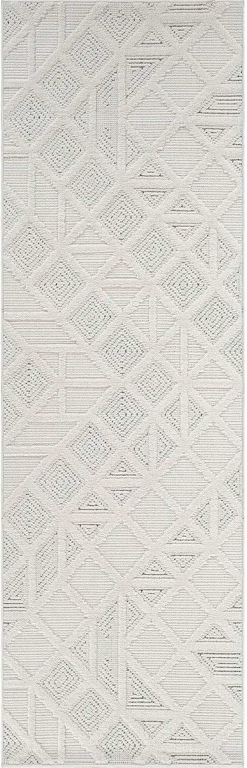Modern Micro Loop Indoor Runner Rugs for Living Room Bedroom Kitchen Geometric Square White 2x7 Luxury Durable Low and High Pile Non-Shedding Stain Resistant Soft Area Carpet 2 x 7