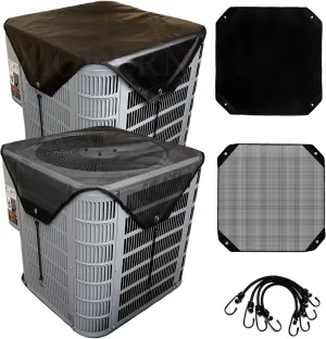 MODERN WAVE - 2 (Two) Central Air Conditioner Covers for Outside Units 36 x 36 inch - 1 (One) Top Universal Mesh Cover and 1 (One) Winter Waterproof Outdoor AC Defender Cover (Black, 36" x 36")