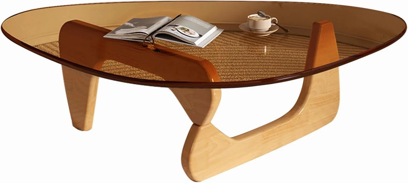 Modern Glass Coffee Table for Living Room, Small mid Century Coffee Table, Stylish Coffee Tables, Suitable for Bedroom Living Room Reception Office Tables（Wood/Brown，Small）