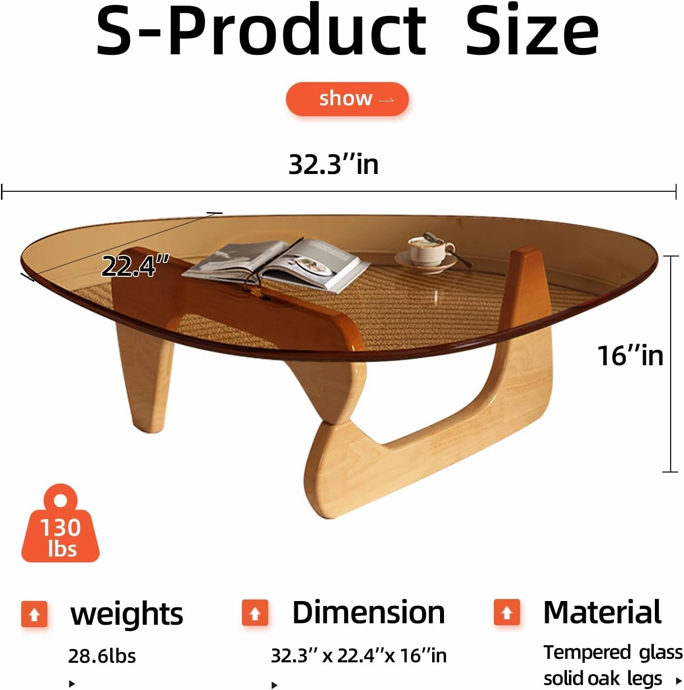 Modern Glass Coffee Table for Living Room, Small mid Century Coffee Table, Stylish Coffee Tables, Suitable for Bedroom Living Room Reception Office Tables（Wood/Brown，Small）