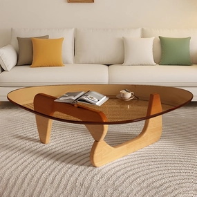 Modern Glass Coffee Table for Living Room, Small mid Century Coffee Table, Stylish Coffee Tables, Suitable for Bedroom Living Room Reception Office Tables（Wood/Brown，Small）