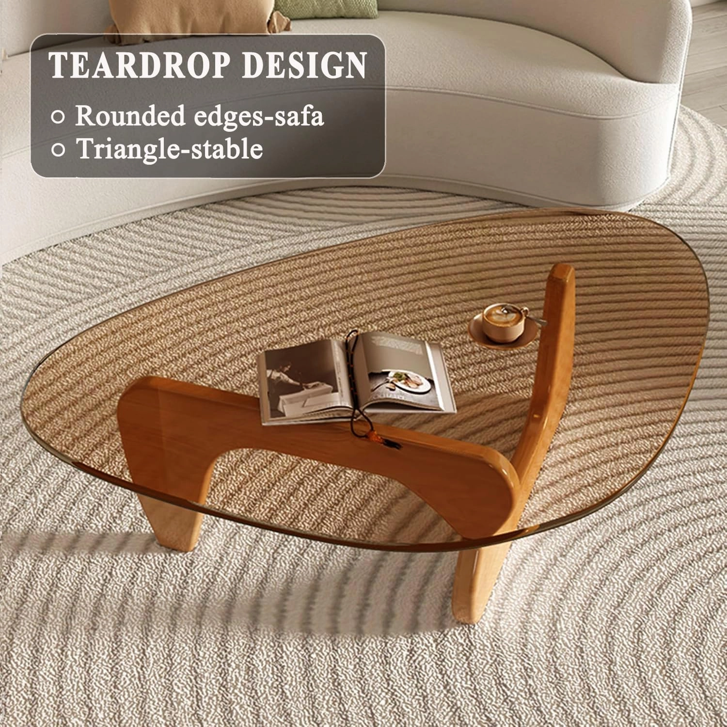 Modern Glass Coffee Table for Living Room, Small mid Century Coffee Table, Stylish Coffee Tables, Suitable for Bedroom Living Room Reception Office Tables（Wood/Brown，Small）