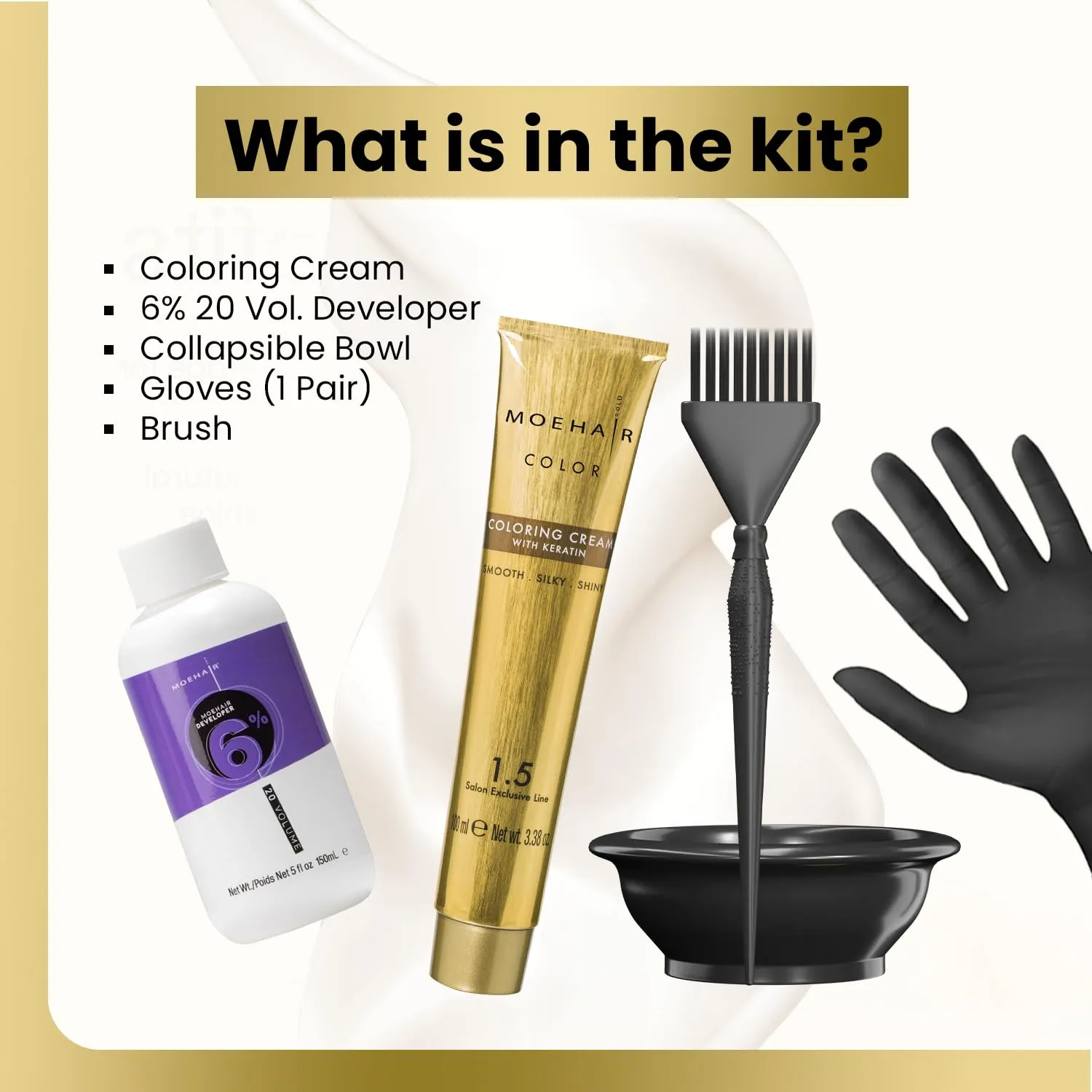MOEHAIR Hair Coloring Kit | 5NN Permanent Hair Color (Light Brown Intense), 20 Volume Developer 6%, Coloring Brush, Gloves & Mixing Bowl | Keratin Infused Color | Gray Coverage | Adds Shines