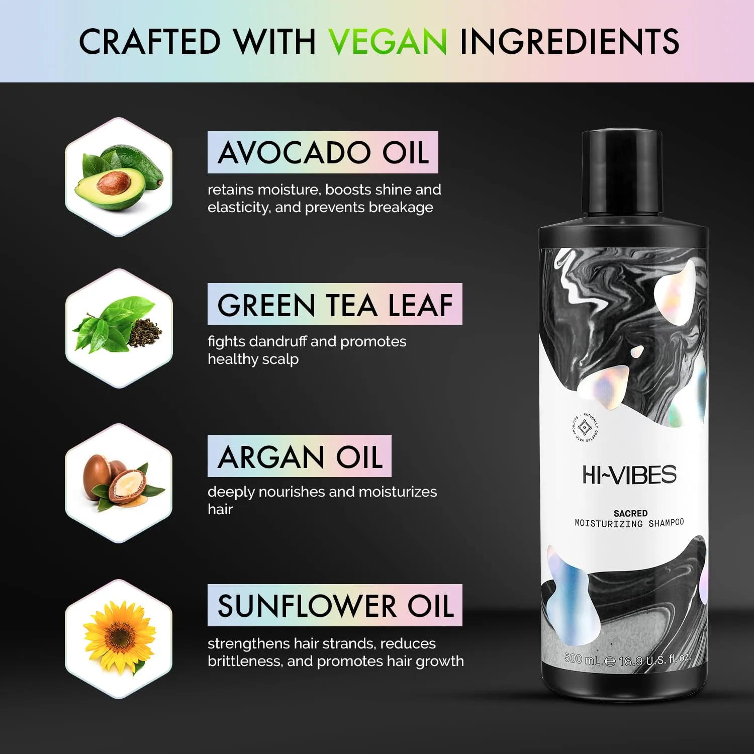 MOEHAIR Hi-Vibes Argan Oil Moisturizing Shampoo | Infused with Sunflower, Avocado Oil | Hydrates & Nourishes Hair | Repairs Damage | Softens Hair | Vegan, Paraben & Sulfate Free (16.9 Oz. Fl)