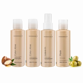 MOEHAIR Travel Size Color Alive Shampoo, Conditioner, Leave-In Treatment, and Hair Mask Set | Deep Conditioning and Soothing Treatment for All Hair Types (Made in USA)