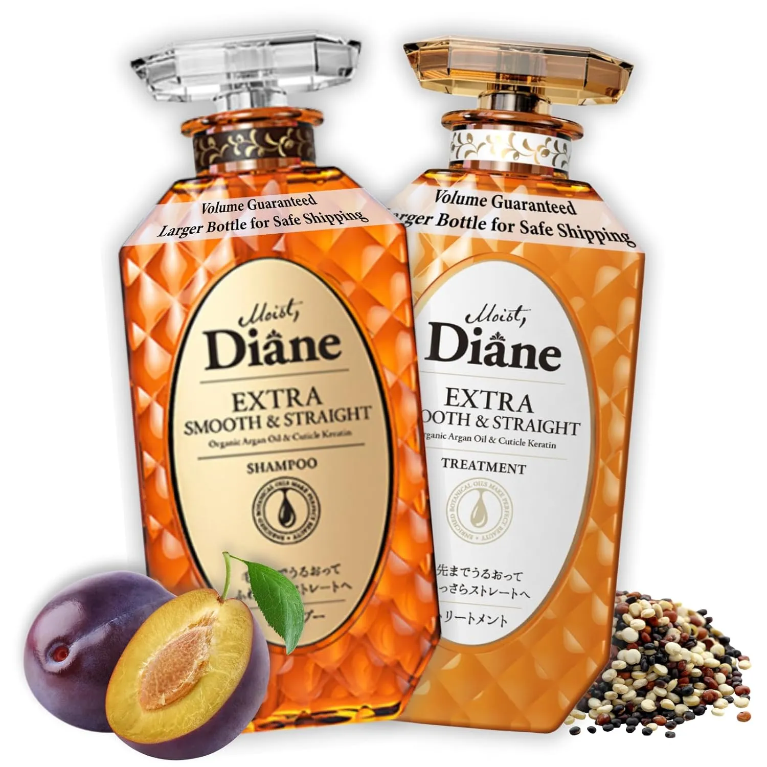 Moist Diane Keratin Shampoo and Conditioner Set for Curly Hair Women & Men, Organic Hair Care w/Argan Oil for Frizzy Hair, Made in Japan, Silicone & Sulfate Free, Extra SMOOTH & STRAIGHT, 30.4 Fl Oz