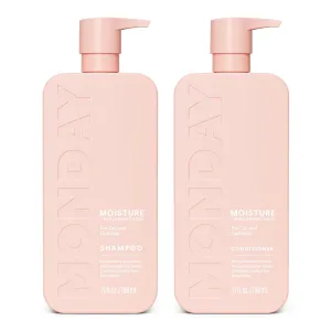 MONDAY HAIRCARE Moisture Shampoo   Conditioner Set (2 Pack) 27oz Each, Dry, Coarse, Stressed, Coily & Curly Hair, Made from Coconut Oil, Rice Protein, Shea Butter, & Vitamin E, 100% Recyclable Bottles