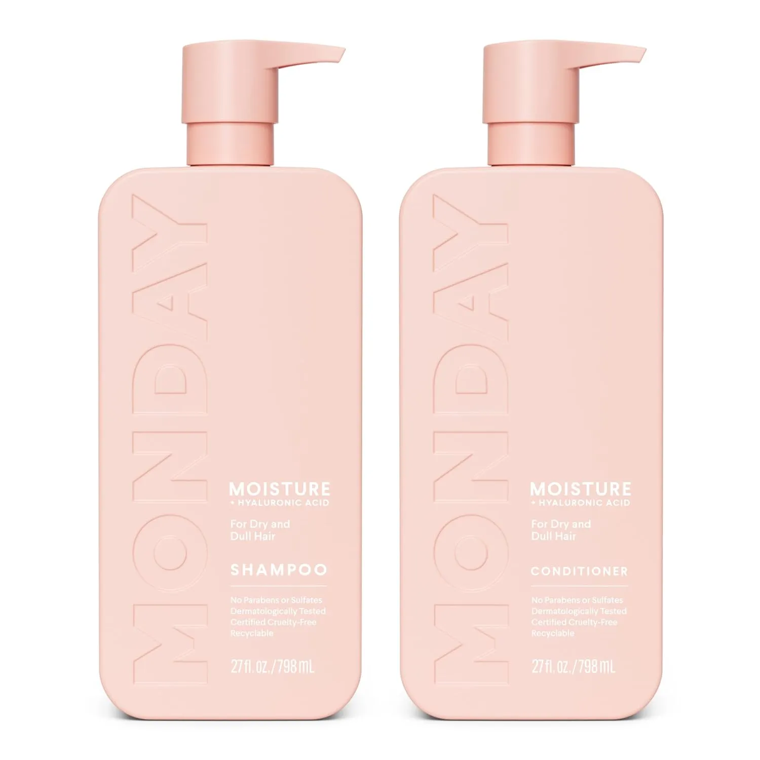 MONDAY HAIRCARE Moisture Shampoo   Conditioner Set (2 Pack) 27oz Each, Dry, Coarse, Stressed, Coily & Curly Hair, Made from Coconut Oil, Rice Protein, Shea Butter, & Vitamin E, 100% Recyclable Bottles