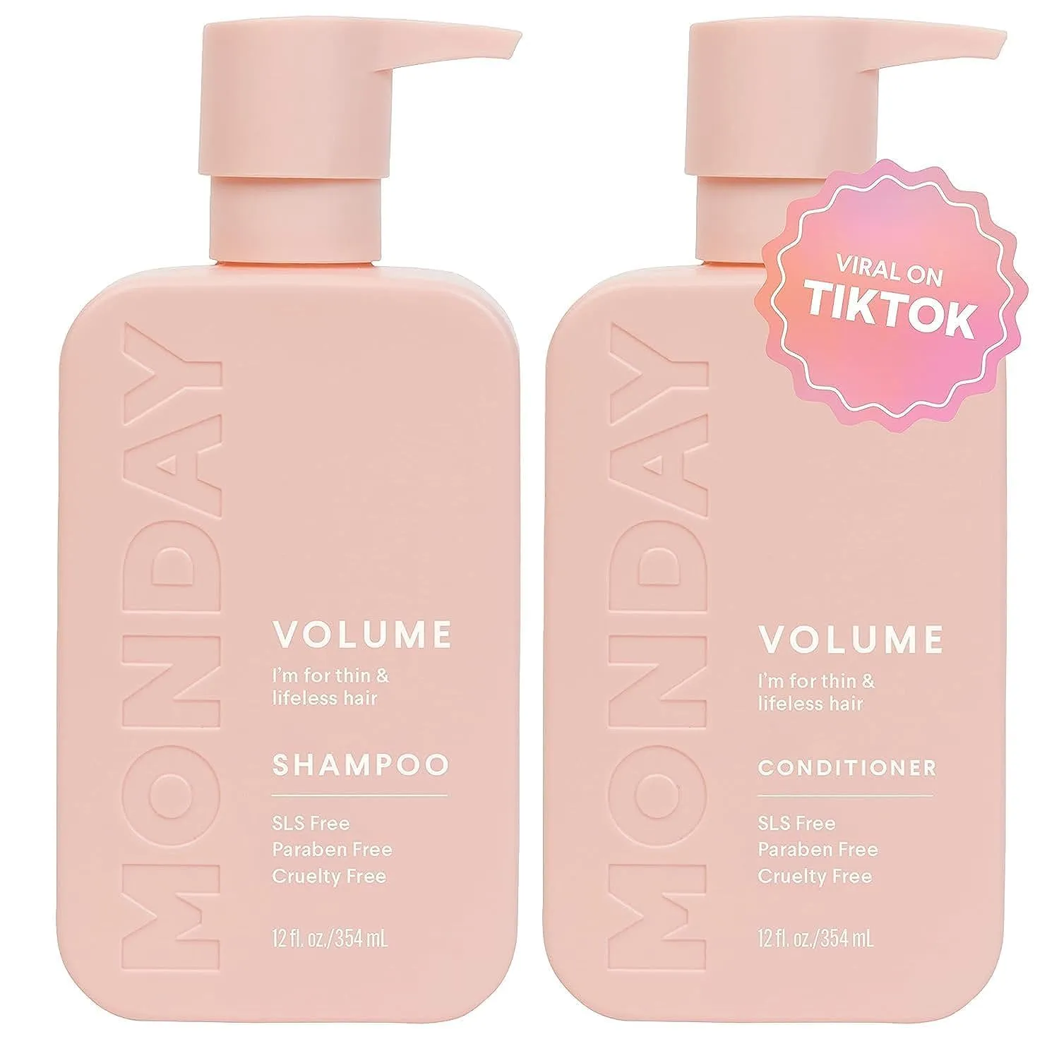 MONDAY HAIRCARE Volume Shampoo   Conditioner Set (2 Pack) 12oz Each for Thin, Fine, and Oily Hair, Made from Coconut Oil, Ginger Extract, & Vitamin E, 100% Recyclable Bottles