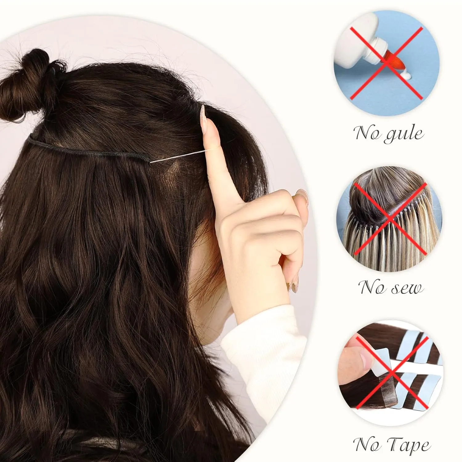 MORICA Halo Hair Extensions, 20 Inch Invisible Wire Hair Extensions Long Wavy Synthetic Hairpiece with Transparent Wire Adjustable Size, 4 Secure Clips for Women (Ash Blonde Mixed Light Blonde,20Inch)