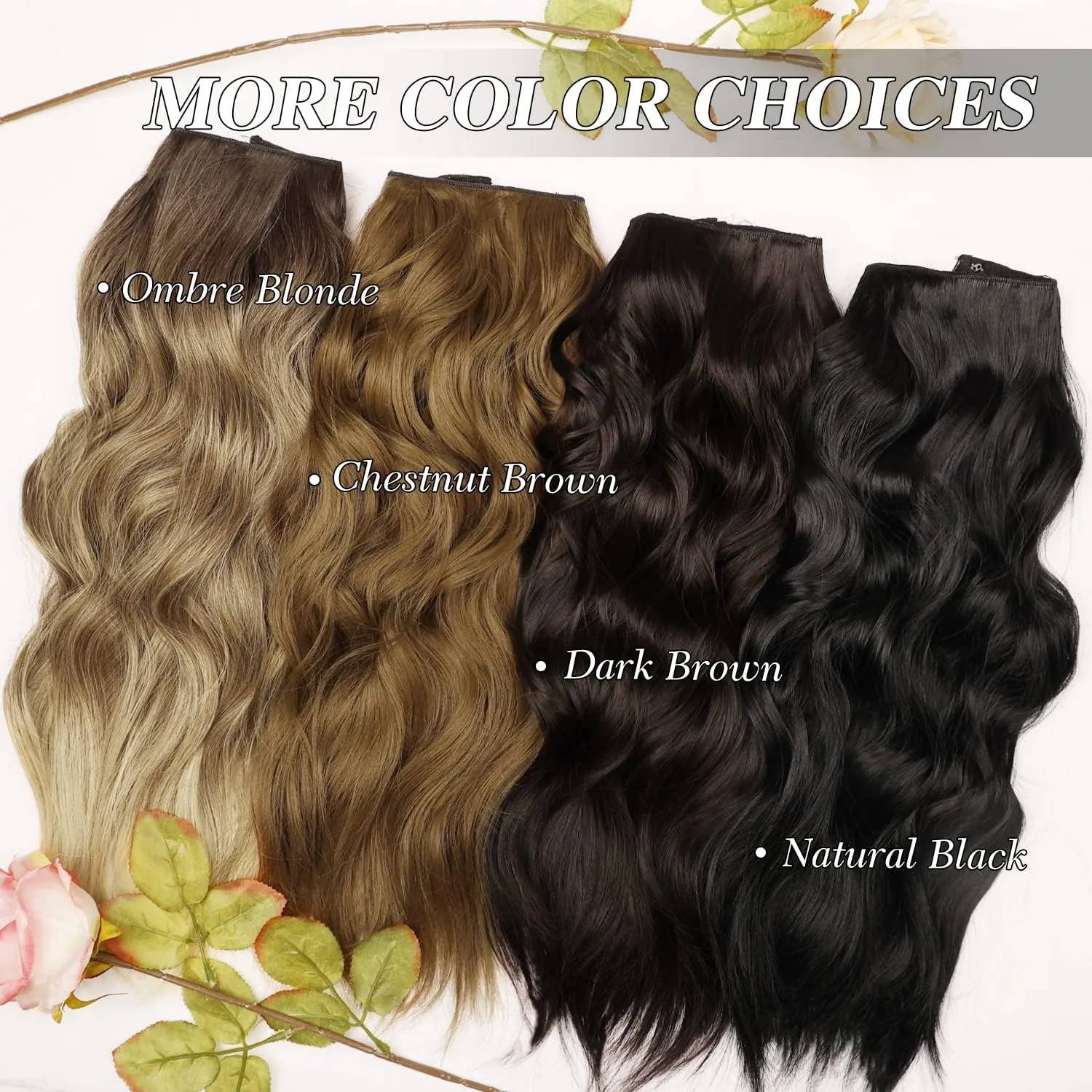 MORICA Invisible Wire Hair Extensions - 14 Inch Brown Black Long Wavy Synthetic Hairpiece with Transparent Wire Adjustable Size, 4 Secure Clips for Women(Brown Black,14Inch)