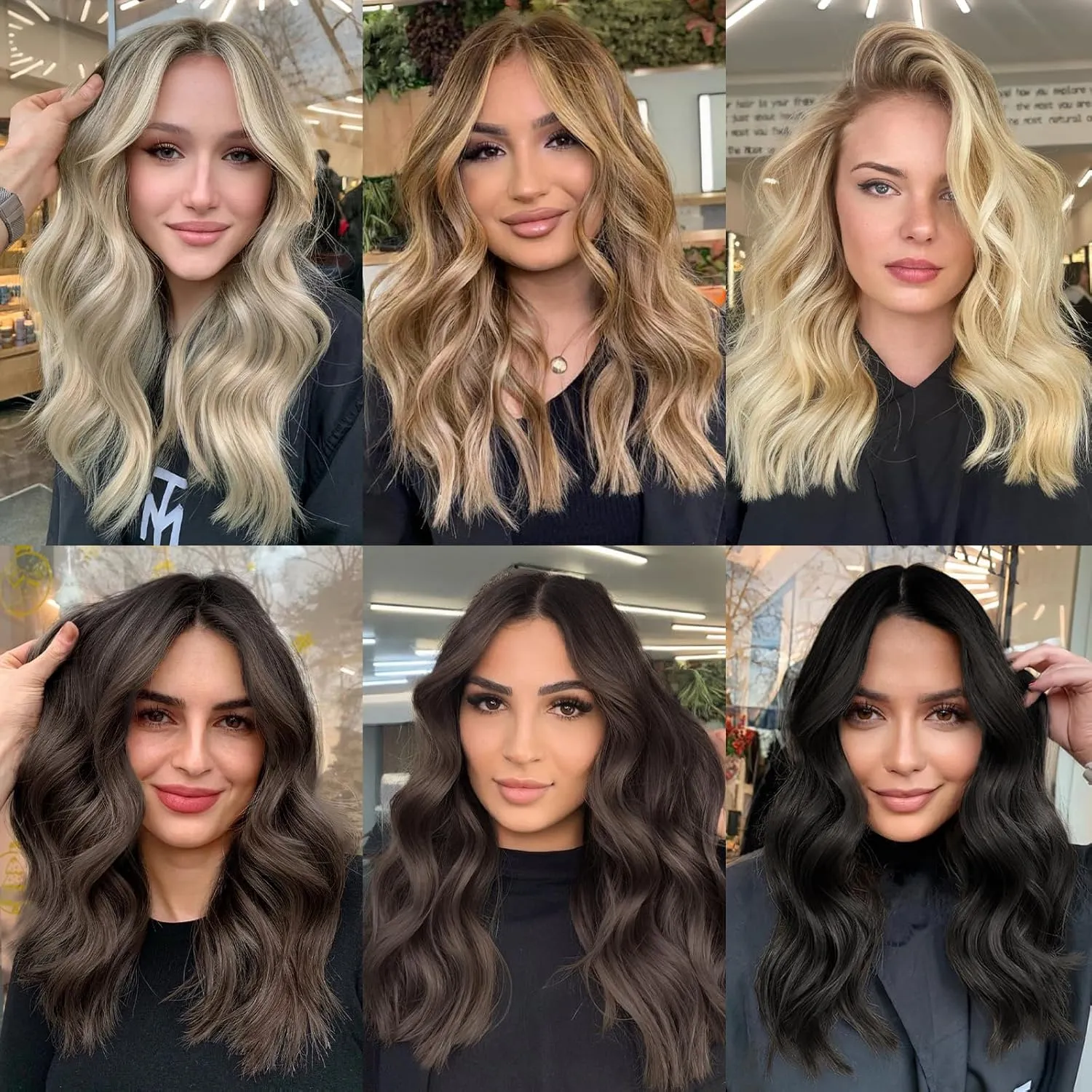 MORICA Invisible Wire Hair Extensions - 14 Inch Brown Black Long Wavy Synthetic Hairpiece with Transparent Wire Adjustable Size, 4 Secure Clips for Women(Brown Black,14Inch)