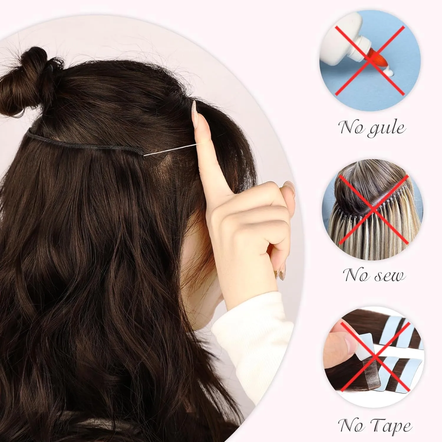 MORICA Invisible Wire Hair Extensions - 14 Inch Hair Extensions Halo Long Wavy Synthetic Hairpiece with Transparent Wire Adjustable Size, 4 Secure Clips for Women(Ash Blonde Mix Bleach Blonde,14Inch)