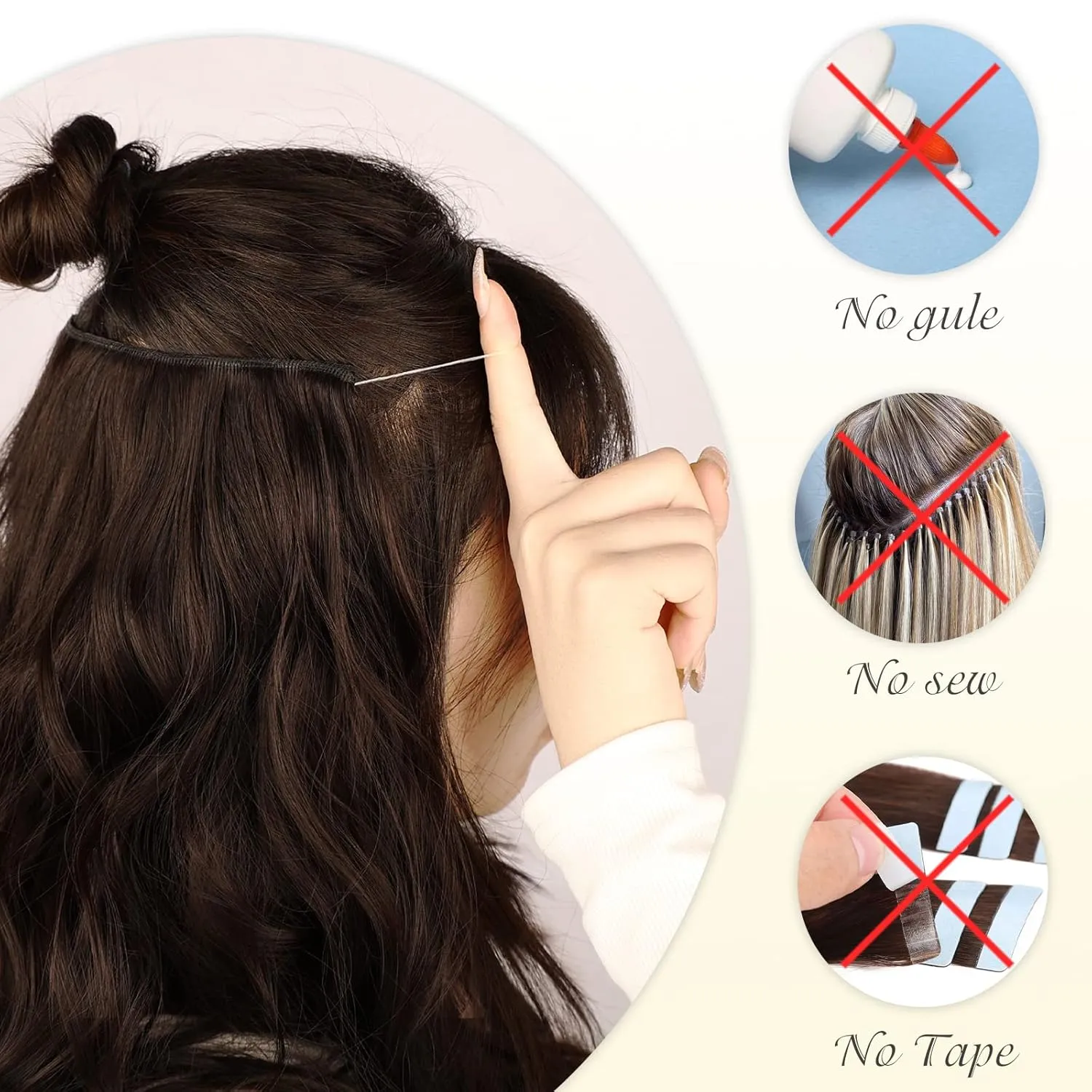 MORICA Invisible Wire Hair Extensions - 20 Inch Hair Extensions Halo Ash Blonde Mix Bleach Blonde Long Wavy Synthetic Hairpiece with Transparent Wire Adjustable Size, 4 Secure Clips for Women