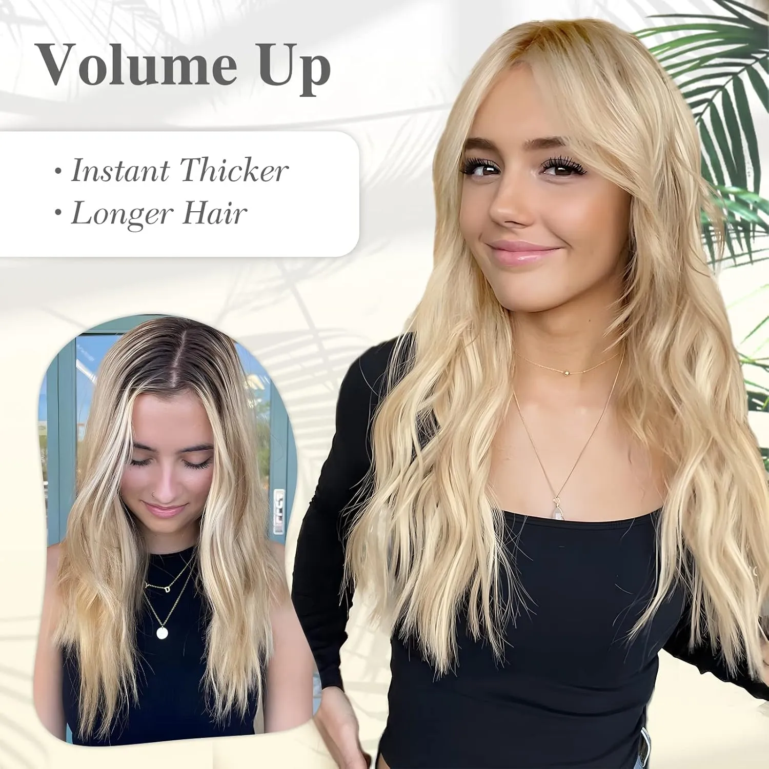 MORICA Invisible Wire Hair Extensions - 20 Inch Hair Extensions Halo Ash Blonde Mix Bleach Blonde Long Wavy Synthetic Hairpiece with Transparent Wire Adjustable Size, 4 Secure Clips for Women