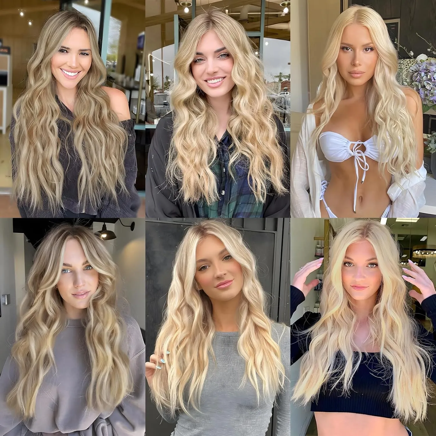 MORICA Invisible Wire Hair Extensions - 20 Inch Hair Extensions Halo Ash Blonde Mix Bleach Blonde Long Wavy Synthetic Hairpiece with Transparent Wire Adjustable Size, 4 Secure Clips for Women