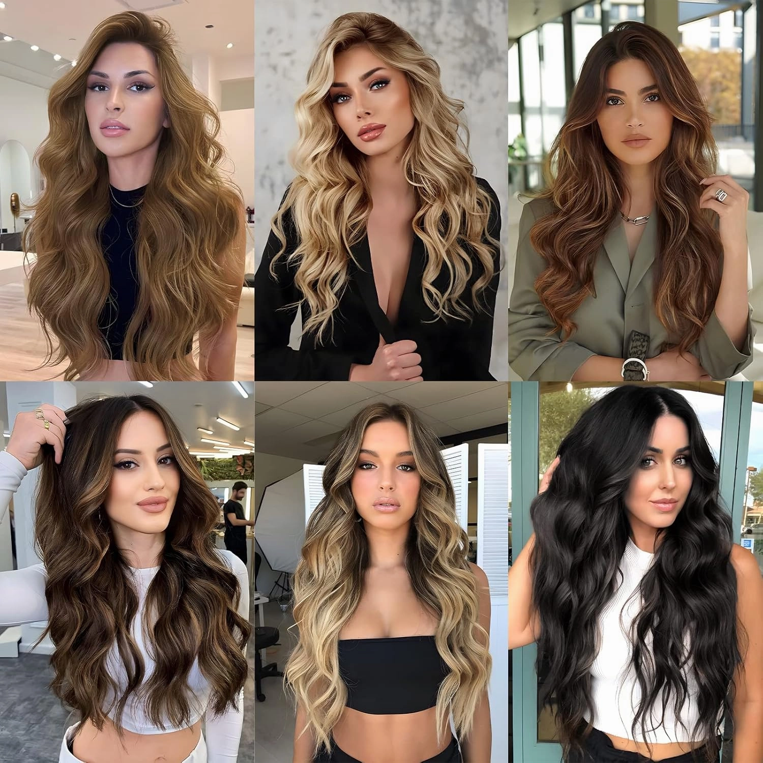 MORICA Invisible Wire Hair Extensions - 20 Inch Brown Mixed Blonde Long Wavy Synthetic Hairpiece with Transparent Wire Adjustable Size, 4 Secure Clips for Women