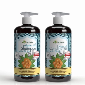 Moroccan Argan Oil Biotin Shampoo & Conditioner Set (2 x 16.9 Fl Oz) | Natural Hair Repair, Moisturization & Conditioning Treatment for Dry, Damaged Hair | DHT Blocker & Anti Hair Loss