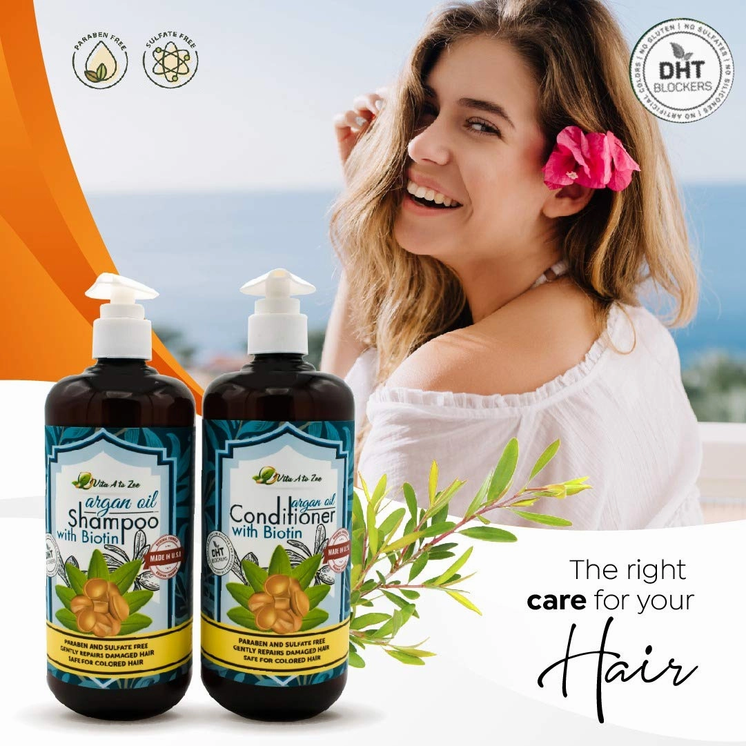 Moroccan Argan Oil Biotin Shampoo & Conditioner Set (2 x 16.9 Fl Oz) | Natural Hair Repair, Moisturization & Conditioning Treatment for Dry, Damaged Hair | DHT Blocker & Anti Hair Loss