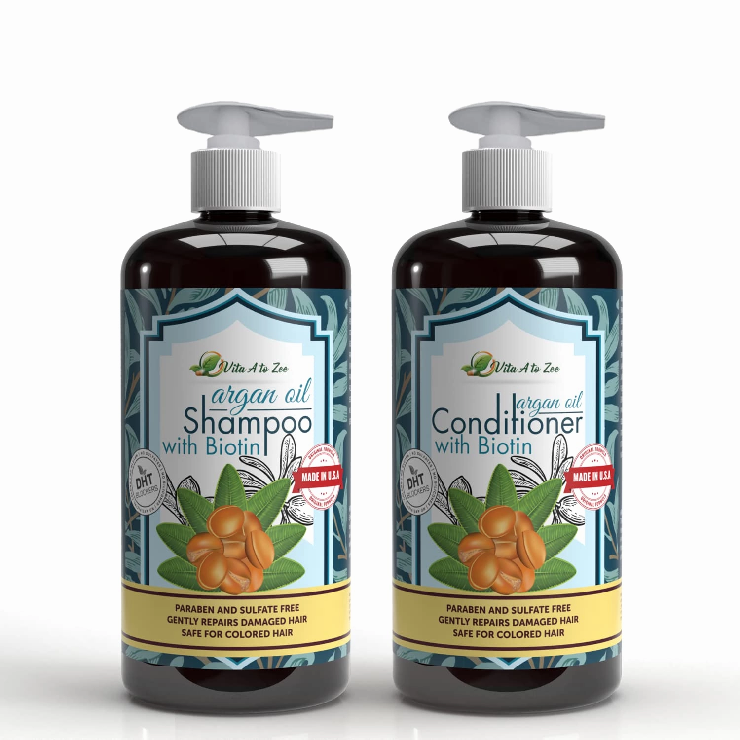 Moroccan Argan Oil Biotin Shampoo & Conditioner Set (2 x 16.9 Fl Oz) | Natural Hair Repair, Moisturization & Conditioning Treatment for Dry, Damaged Hair | DHT Blocker & Anti Hair Loss