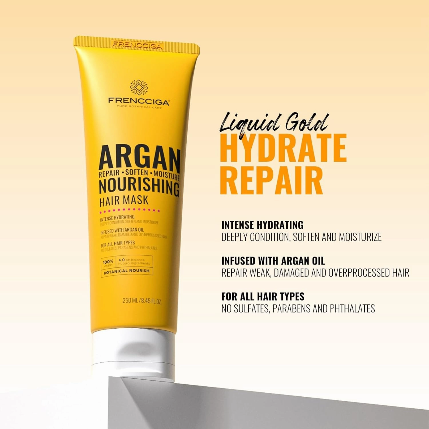 Moroccan Argan Oil Hair Mask, Deep Moisturizing Nourishing Conditioner Restores Elasticity & Adds Shine for Damage & Dry Hair 8.45 FL.OZ