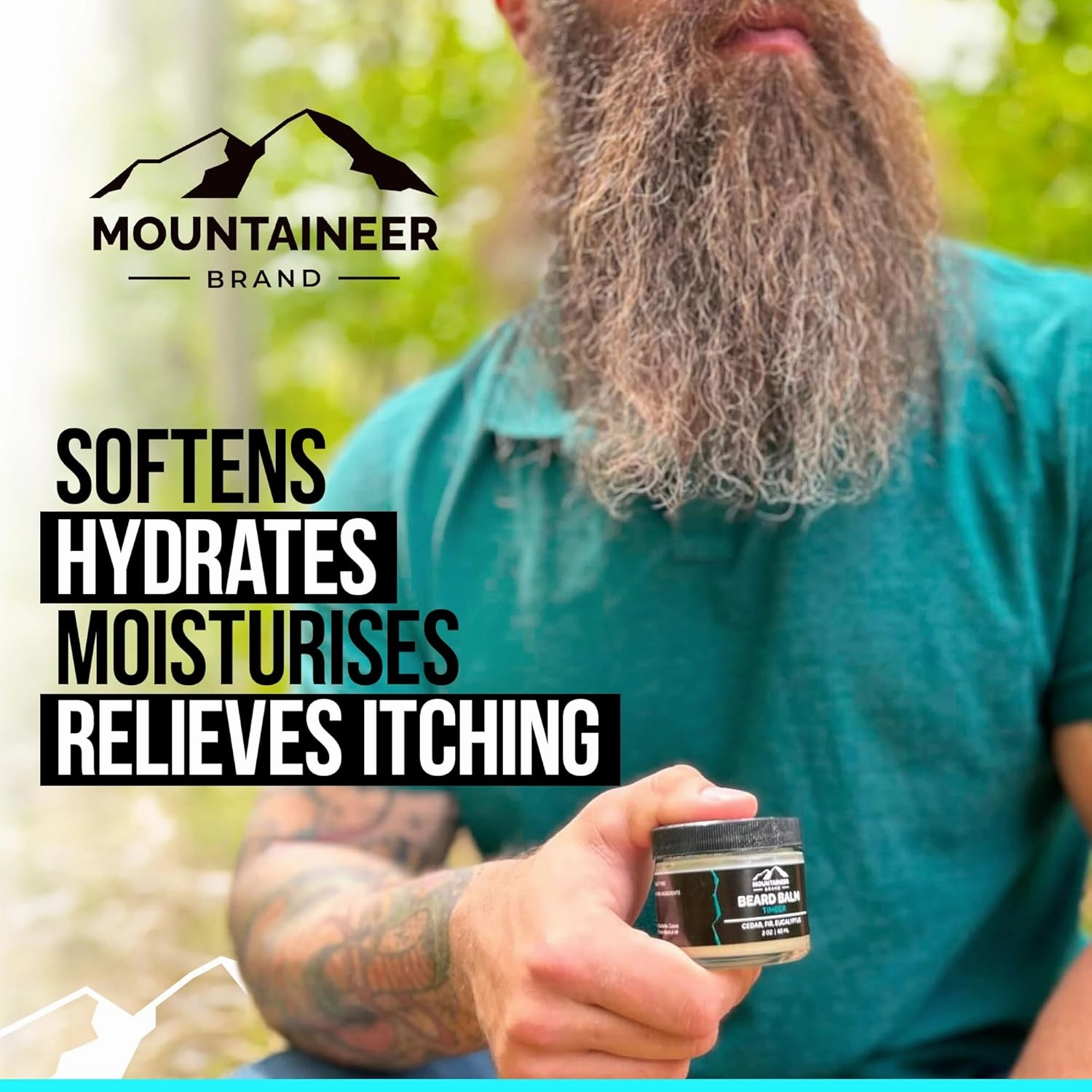 Mountaineer Brand Beard Balm for Men | All Natural Leave-In Conditioner to Moisturize Dry Itchy Skin | Beard Butter Hydrates, Softens and Tames Flyaway Hair | Adds Shine | Mountain Fresh2oz