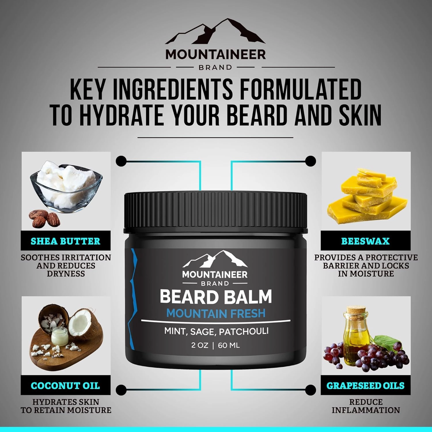 Mountaineer Brand Beard Balm for Men | All Natural Leave-In Conditioner to Moisturize Dry Itchy Skin | Beard Butter Hydrates, Softens and Tames Flyaway Hair | Adds Shine | Mountain Fresh2oz