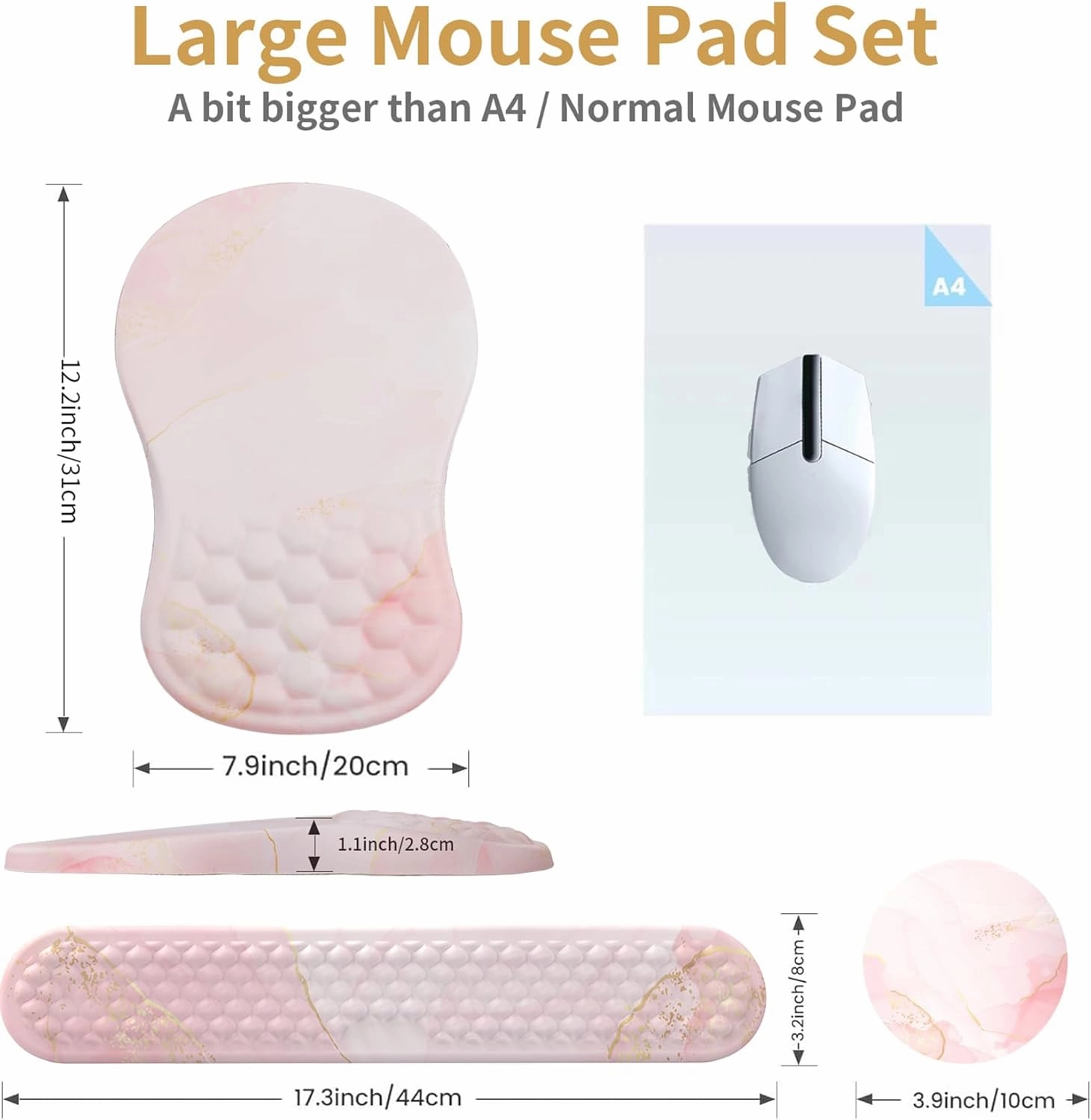 Mouse Pad Wrist Support,Ergonomic Mouse Pad with Wrist Rest,Computer Mouse Pads Pain Relief Keyboard Wrist Rest with Coaster,Non-Slip Computer Gel Mouse Pad for Laptop Keyboard Office-Pink Marble