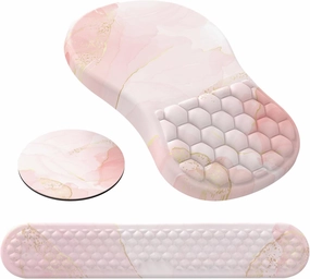 Mouse Pad Wrist Support,Ergonomic Mouse Pad with Wrist Rest,Computer Mouse Pads Pain Relief Keyboard Wrist Rest with Coaster,Non-Slip Computer Gel Mouse Pad for Laptop Keyboard Office-Pink Marble