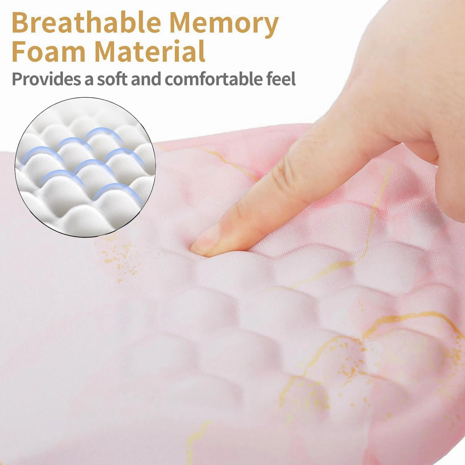 Mouse Pad Wrist Support,Ergonomic Mouse Pad with Wrist Rest,Computer Mouse Pads Pain Relief Keyboard Wrist Rest with Coaster,Non-Slip Computer Gel Mouse Pad for Laptop Keyboard Office-Pink Marble