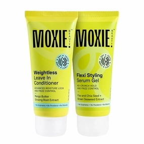 Moxie Beauty Wavy Vibe Setter Travel Duo | Enhances Wavy Hair & 94% Moisture Retention |Tackles Frizzy & Dry hair | Weightless Leave-In Conditioner (1.69 Fl Oz) & Flexi Styling Serum Gel (1.69 Fl Oz)
