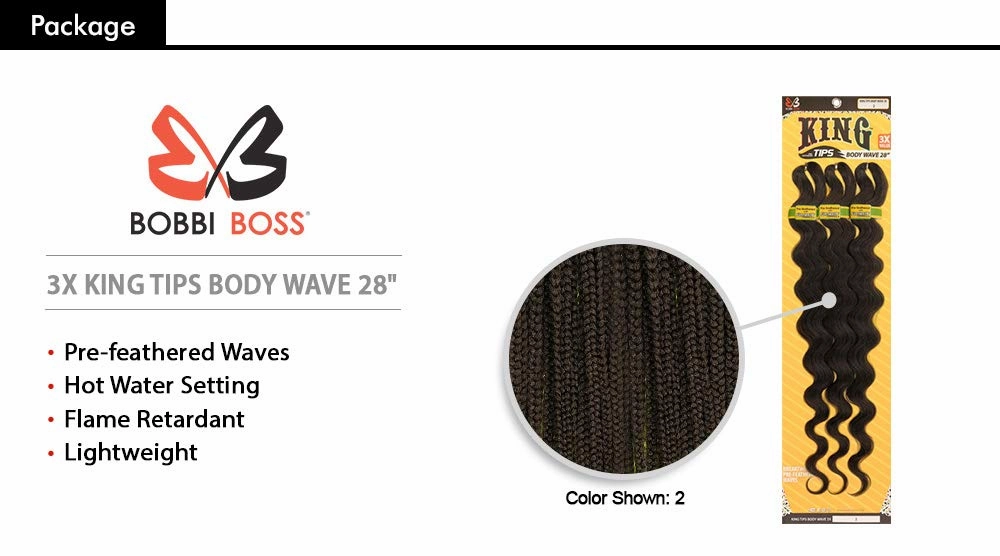 MULTI PACK DEALS! Bobbi Boss Synthetic Hair Braids Pre-Feathered 3X King Tips Body Wave 28" (3-PACK, 1B)