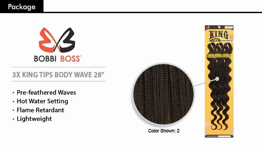 MULTI PACK DEALS! Bobbi Boss Synthetic Hair Braids Pre-Feathered 3X King Tips Body Wave 28" (3-PACK, 2)