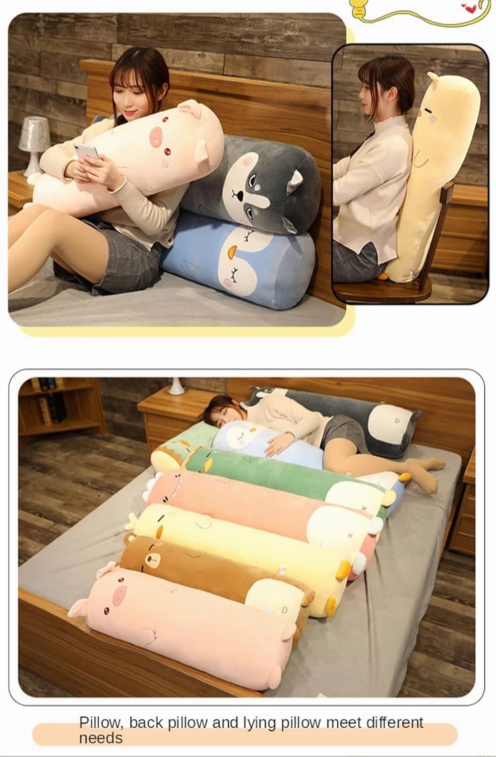 MUPI Long Plush Cute Body Pillow for Bed - Big Cuddle Pillow, Animal Shaped Pink Pig 33 Inch