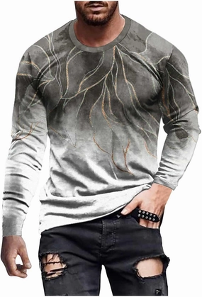 Muscularfit Long Sleeve Tee Shirts for Men Graphic Marble Print Casual Pullover Big and Tall Crewneck Sweatshirts Sports Tees